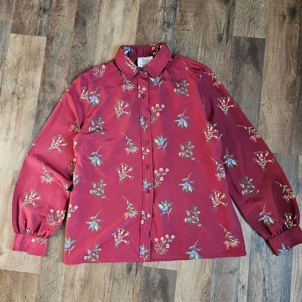 Vintage 1960s Hooper Associates Ltd. Floral Red Blouse Made in British Hong Kong